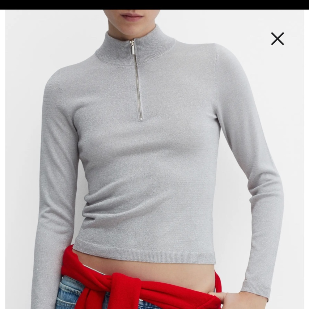 Mango Silver Quarter Zip Long Sleeved Top